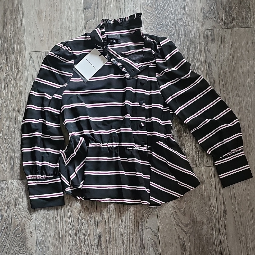 NWT Who What Wear Black and White Striped Blouse